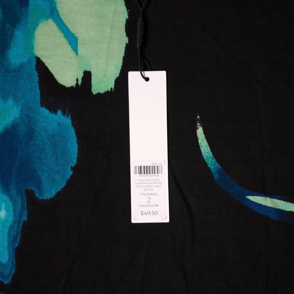 NWT Chico's Touch of Cool Glacier Layer Top Black Teal Floral Women L (Chico 2) - Picture 5 of 10